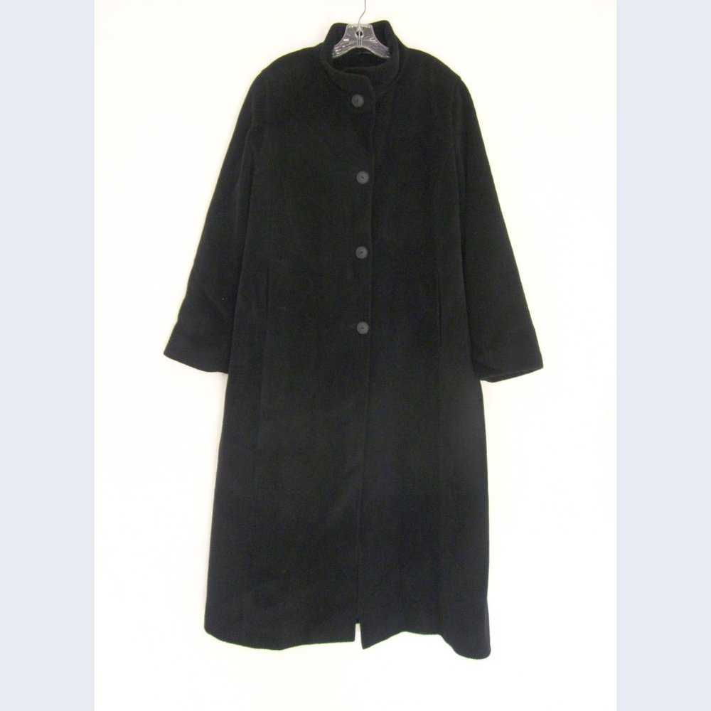 Cinzia Rocca Wool Cashmere Funnel Neck Long Coat 16 Black Made in Italy
